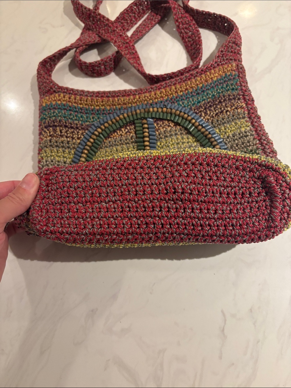 Handwoven Multicolor Peace Sign Crossbody Bag - Picture 2 of 6